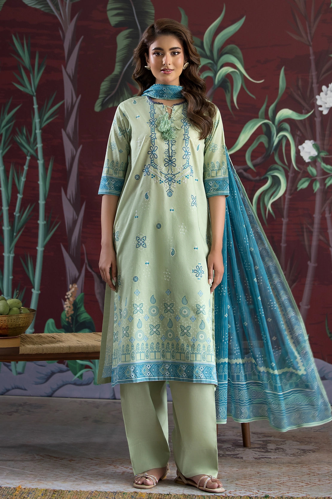 bemberg crinkle chiffon Unstitched in Pastel green