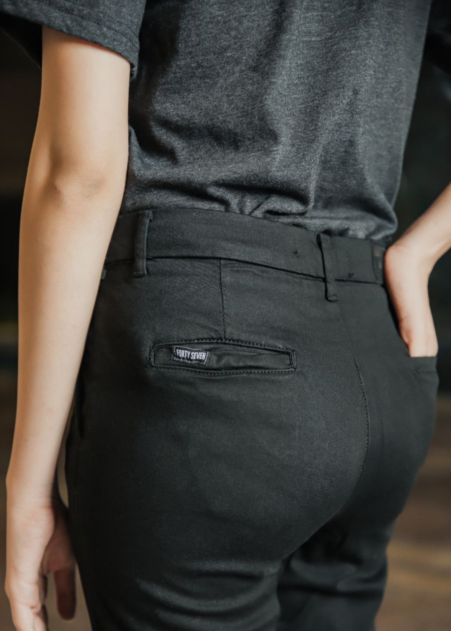 stretch denim Pants in Charcoal black