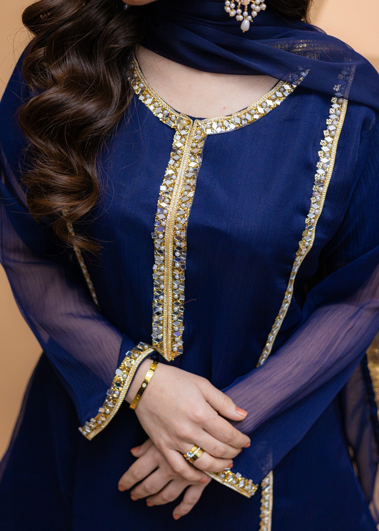 chiffon Short Frock in Navy blue