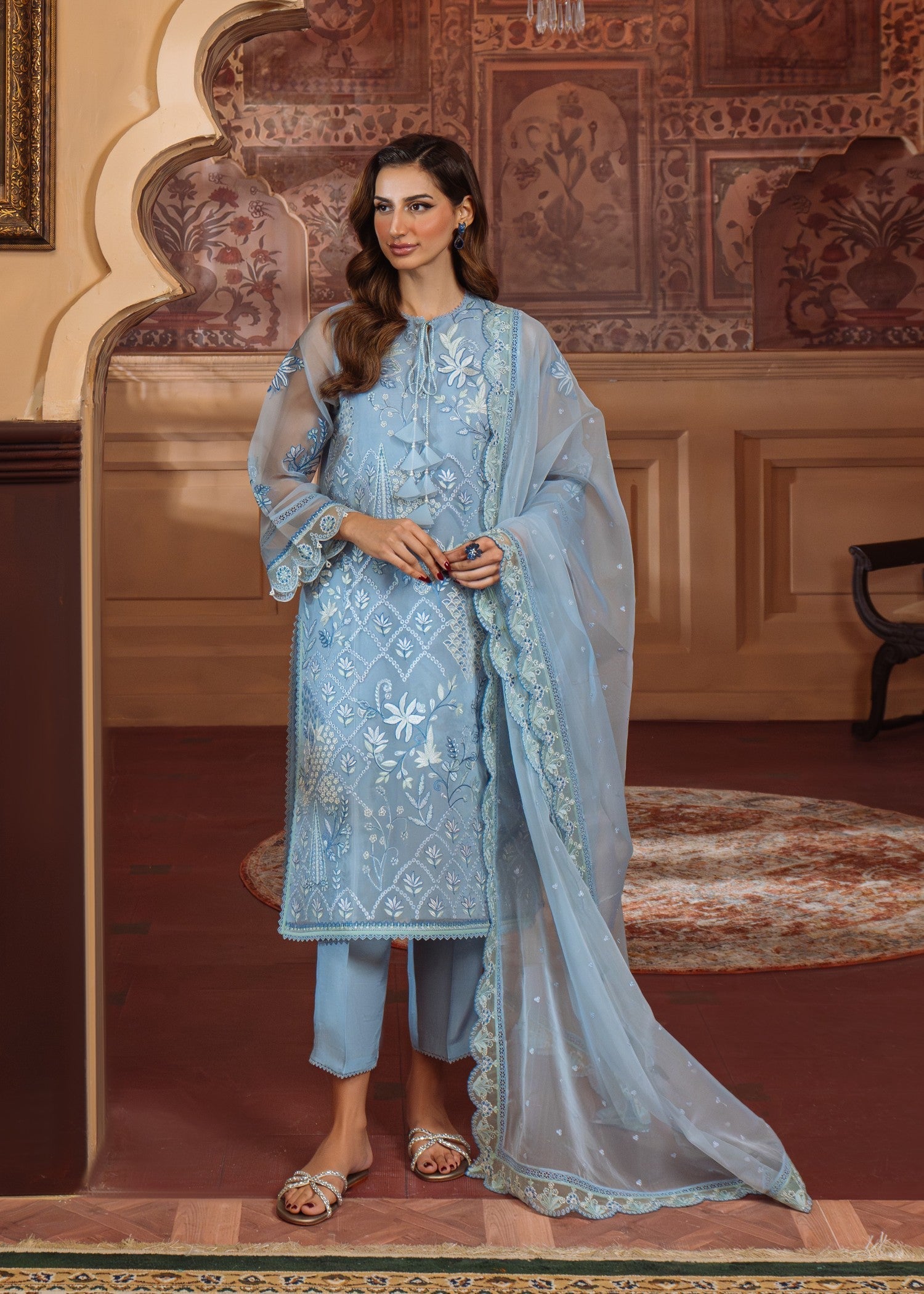 organza Unstitched in Powder blue