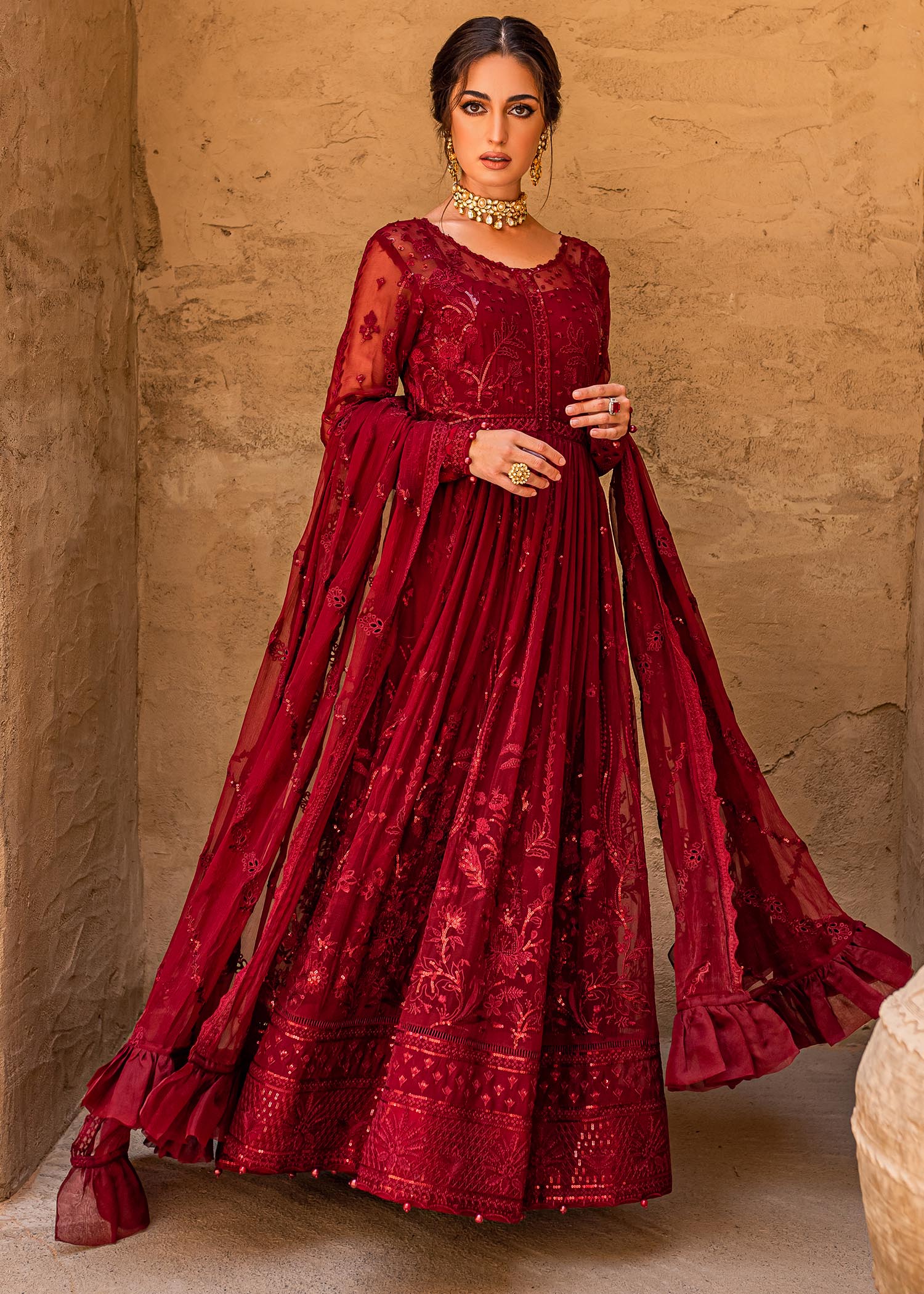 chiffon Unstitched in Cherry red