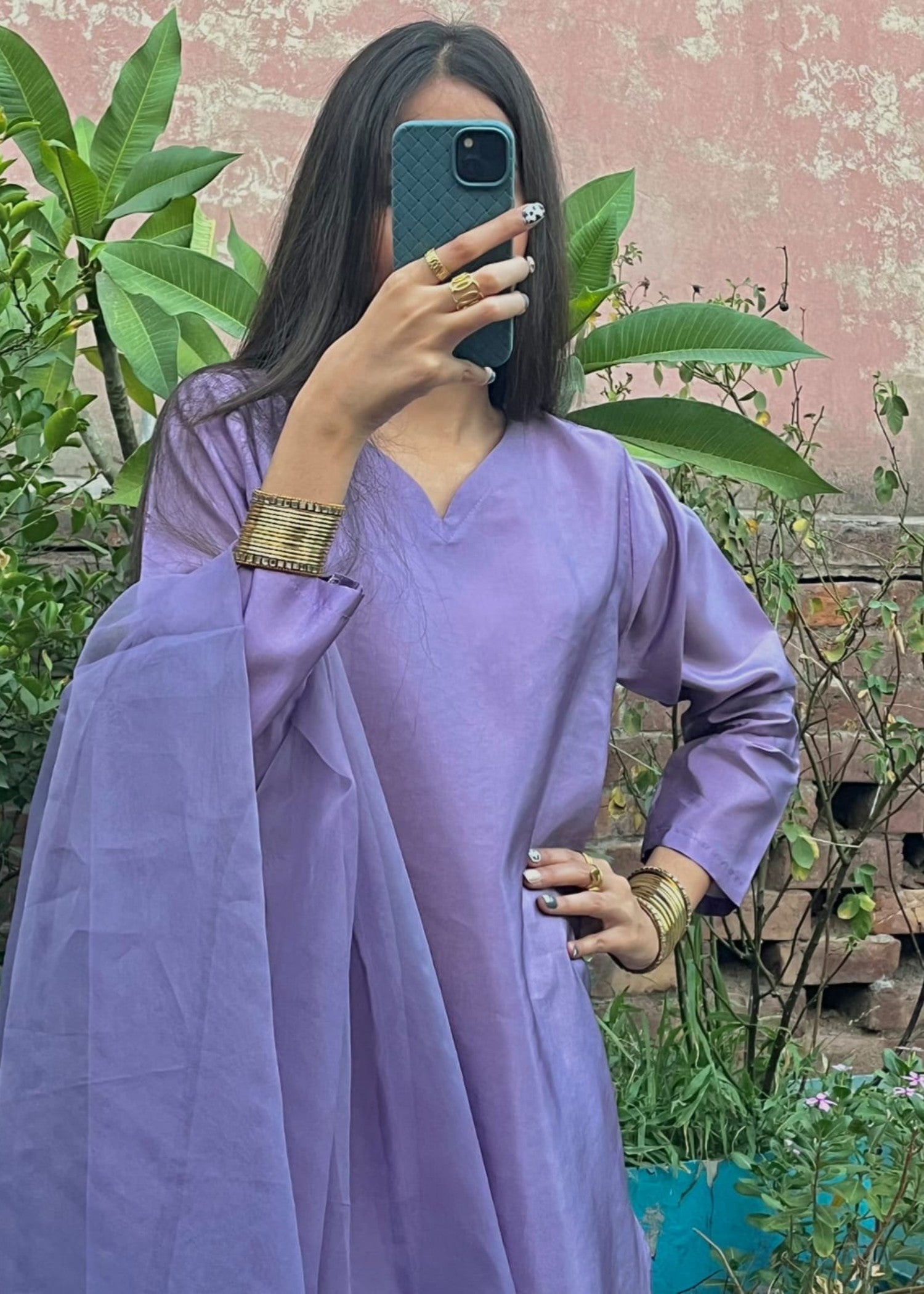 poly silk Kurta Set in Lilac