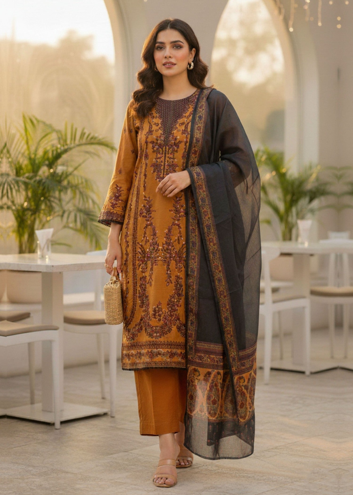 khaddar Kurta Set in Sand brown