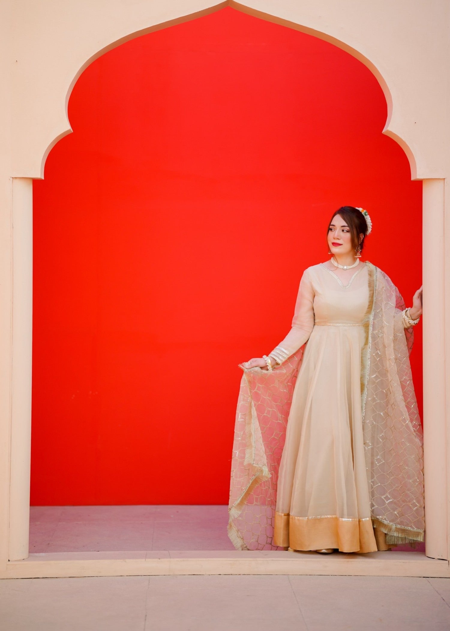 organza Pishwas in Cream