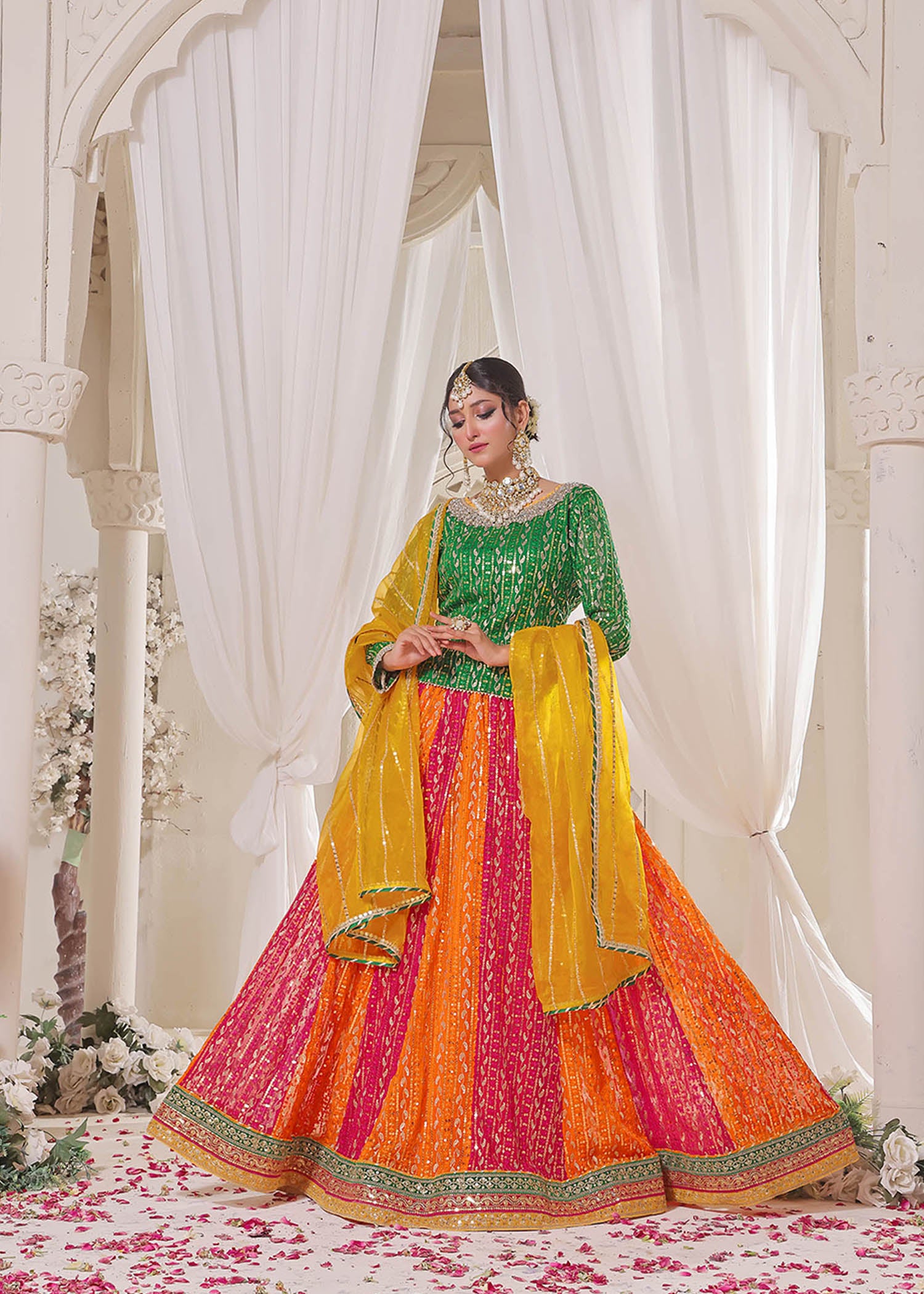 chiffon Lehenga in Green