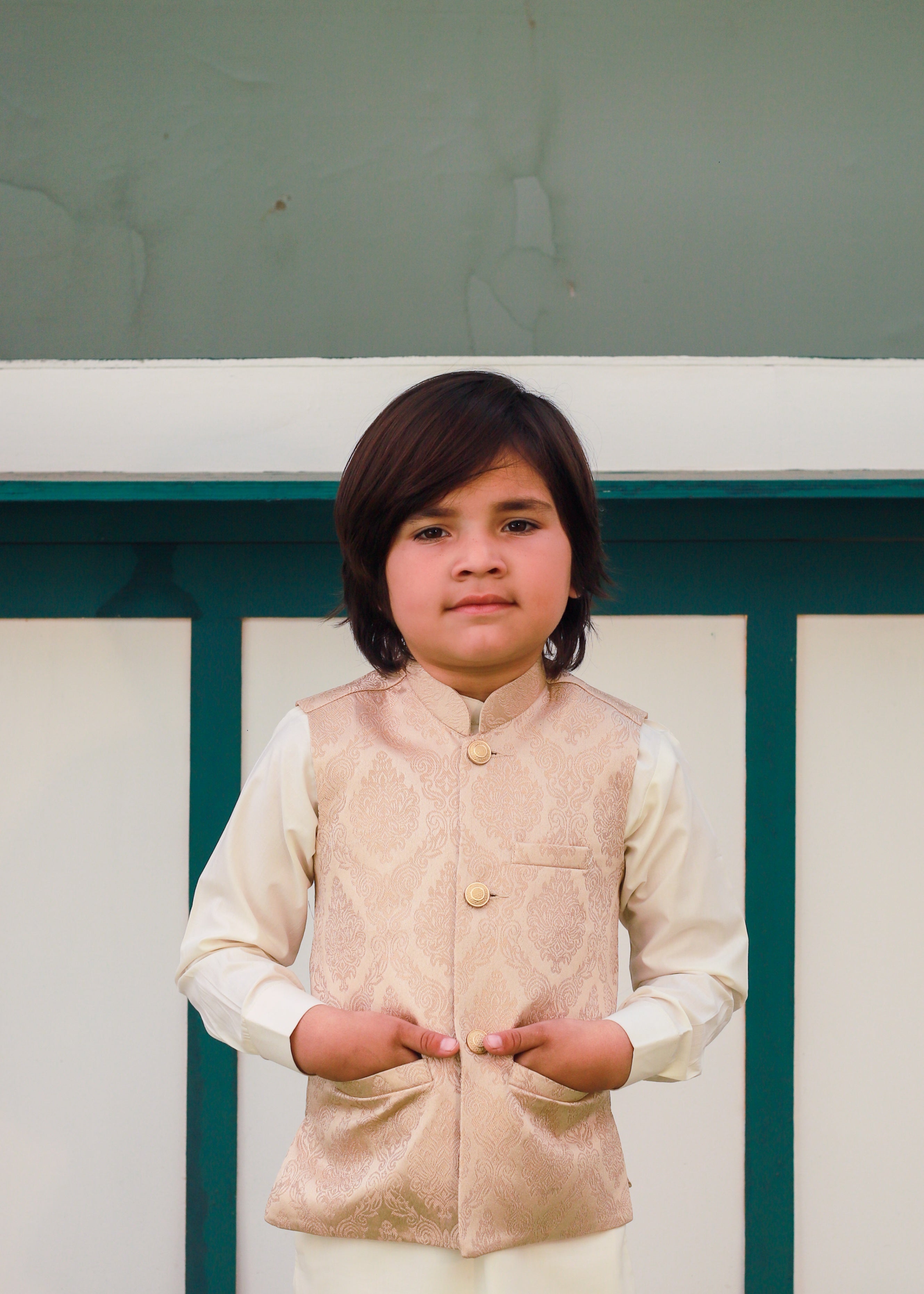 jamawar Waistcoat in Melon pink