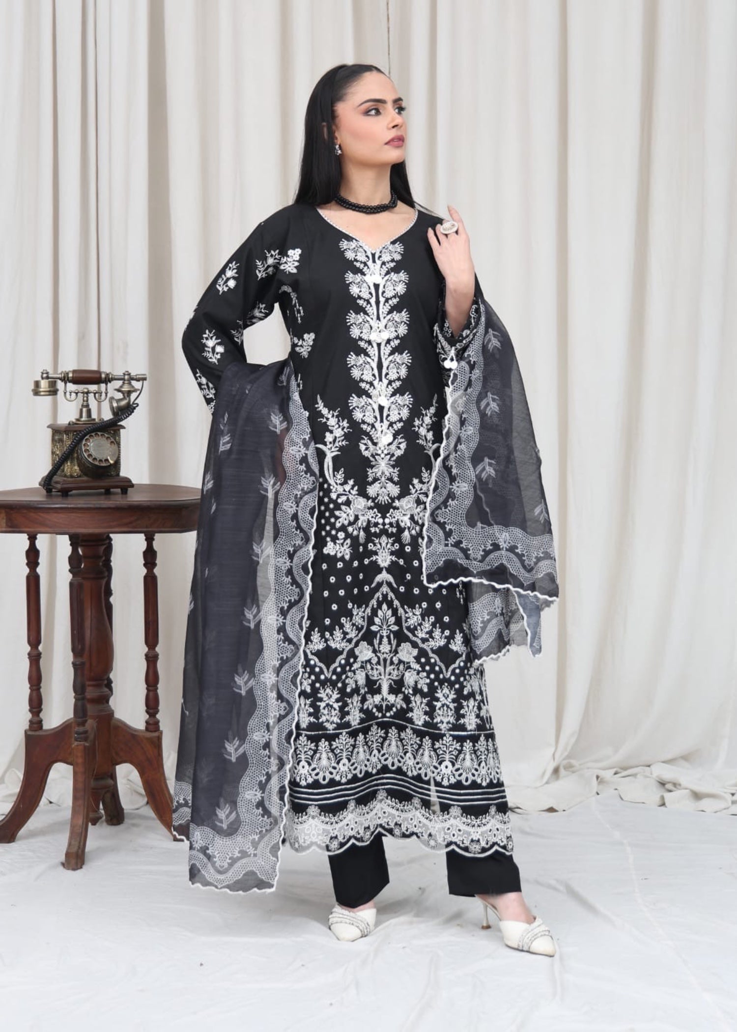 cotton krandi Kurta Set in Black