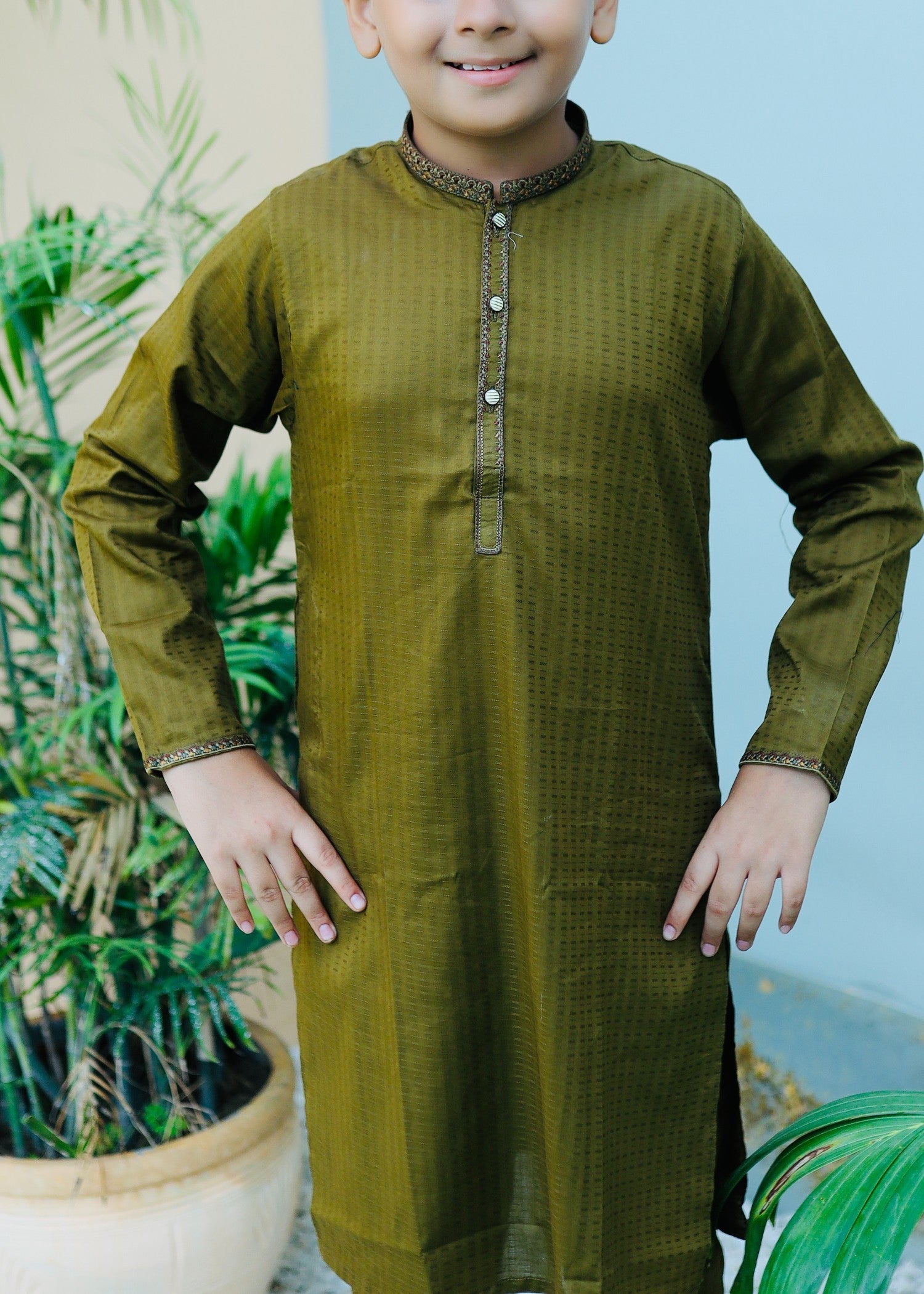 cotton Kurta Set in Avocado green