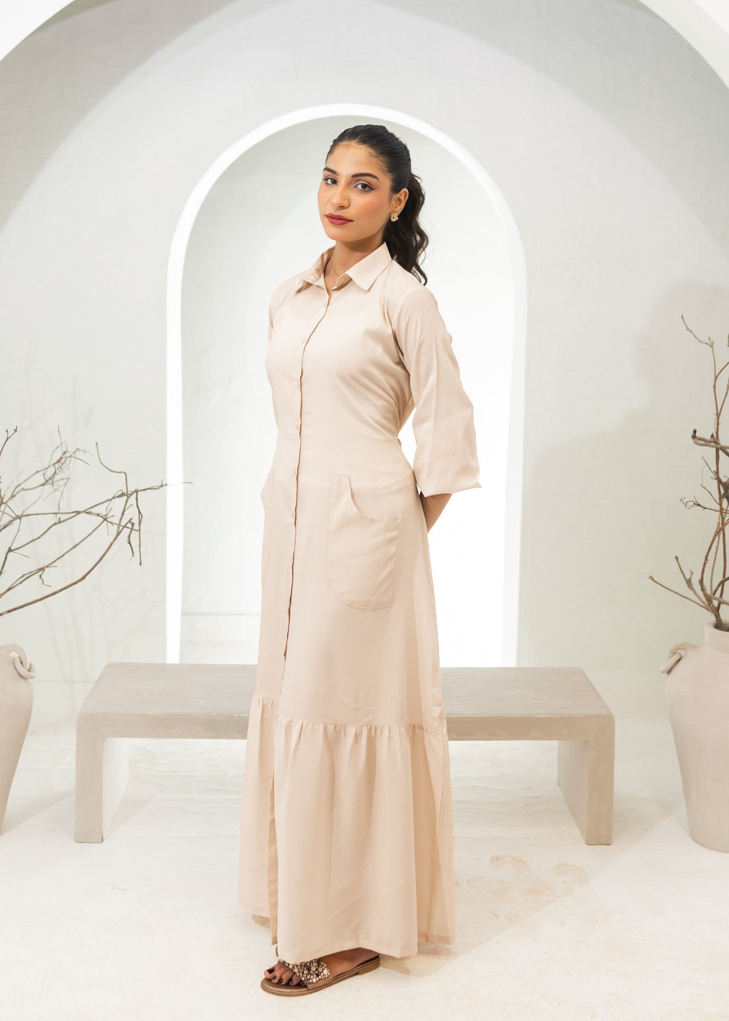 polyester crepe Dress in Cream
