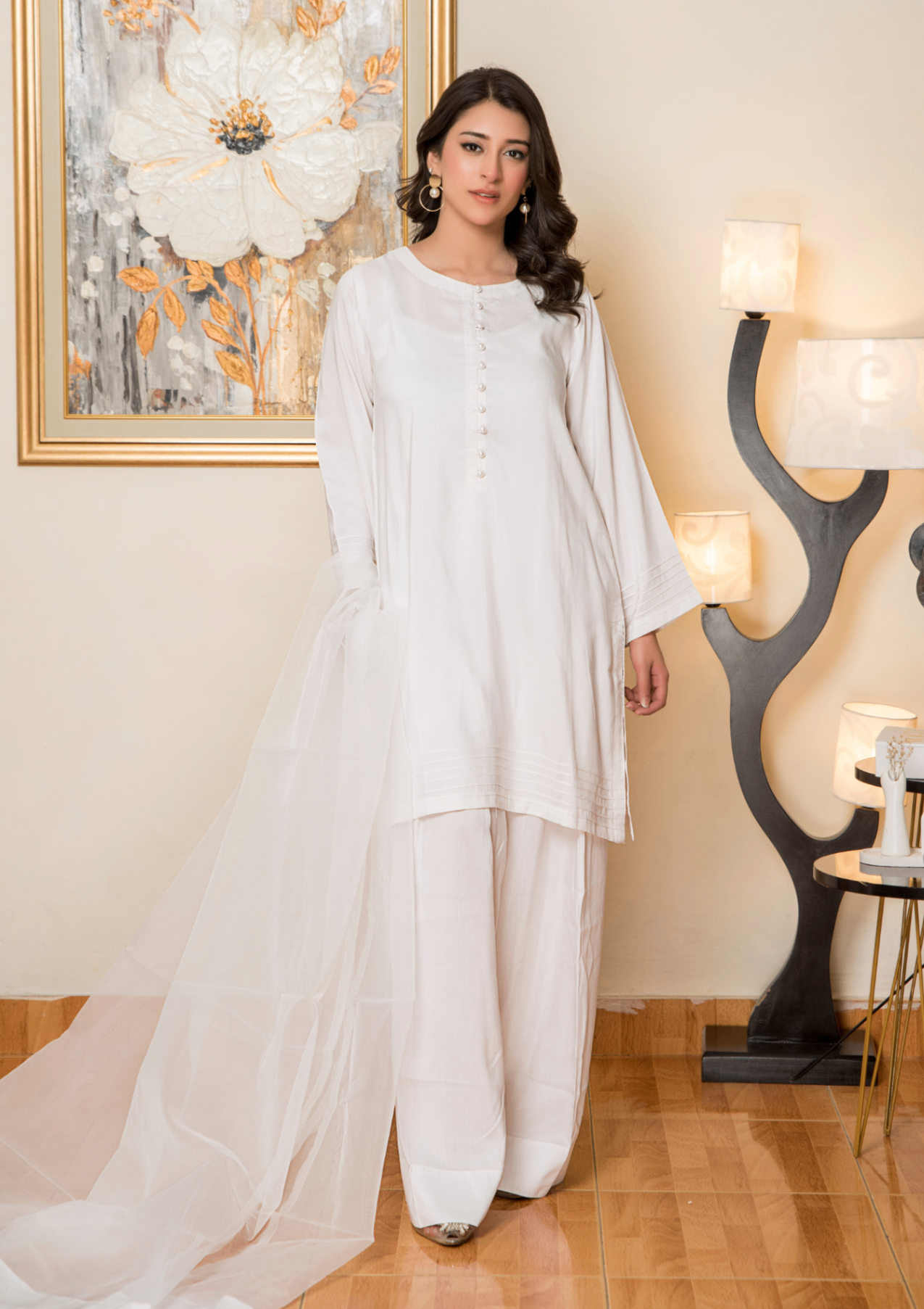 viscose raw silk Kurta Set in White