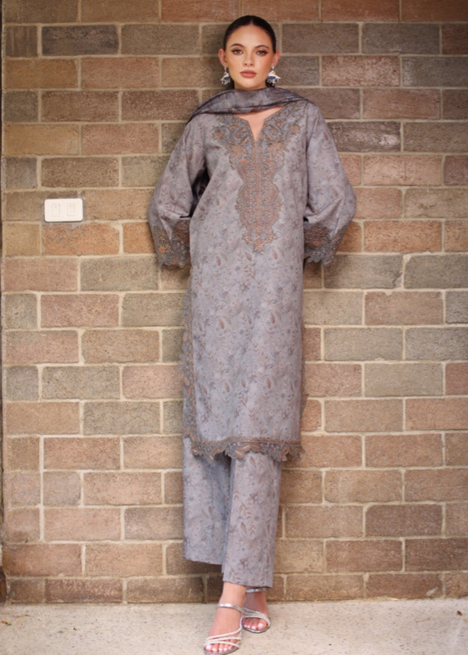 khaddar Kurta Set in Ash grey