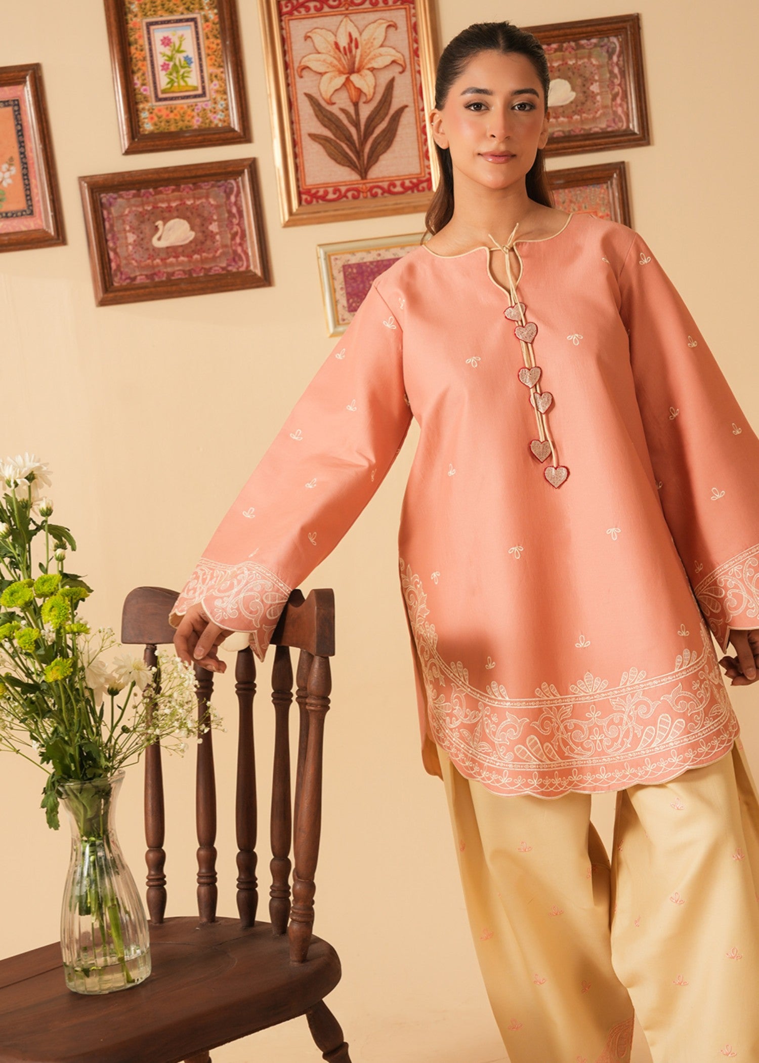 lawn Kurti in Peach orange