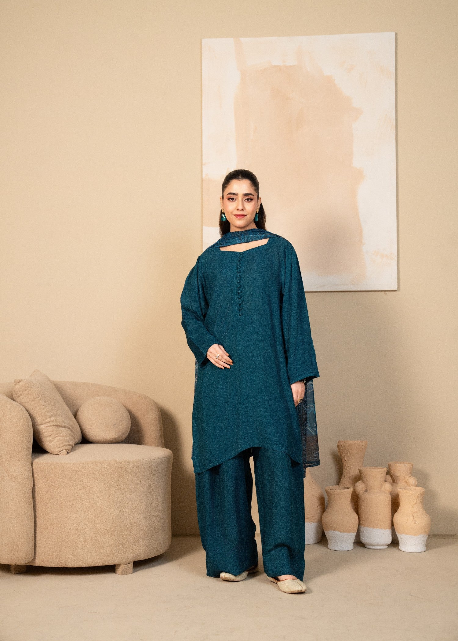 raw silk Kurta Set in Twilight blue