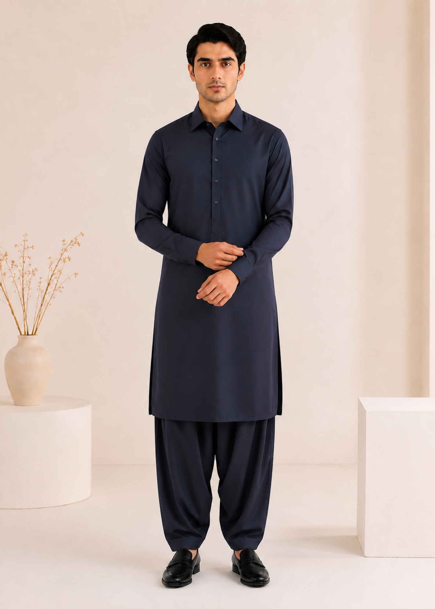 wash & wear Shalwar Kameez in Navy blue by Muraqsh