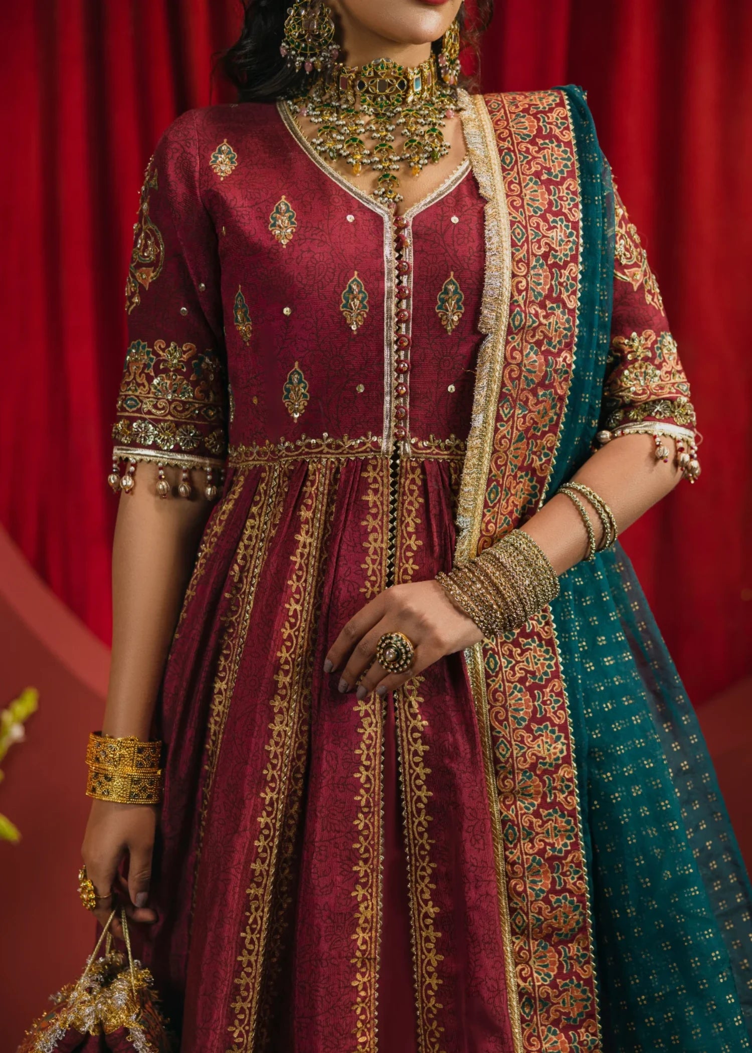 raw silk Unstitched in Wine red