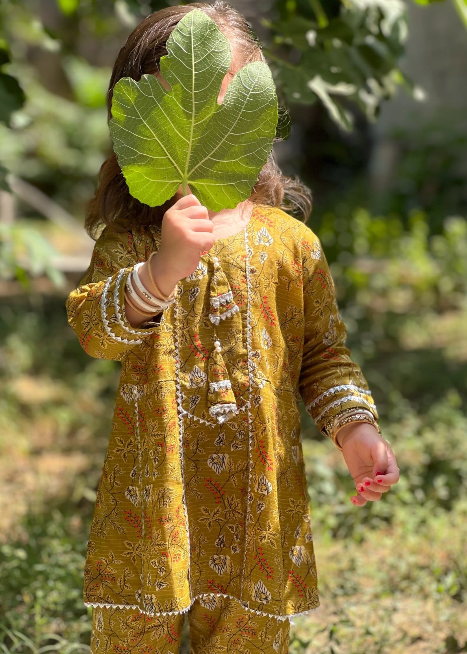 lawn Short Frock in Olive green