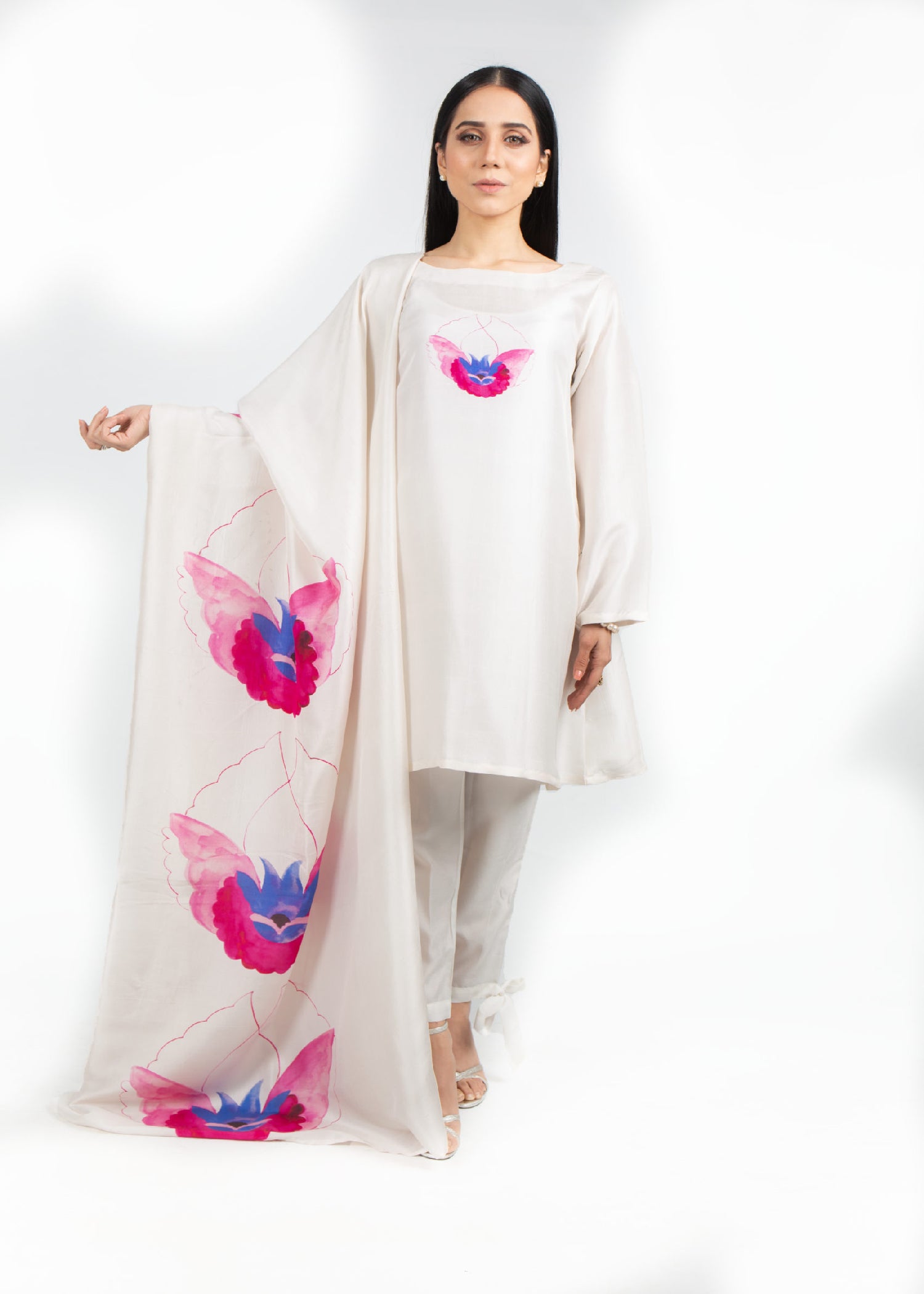 silk Short Frock in White