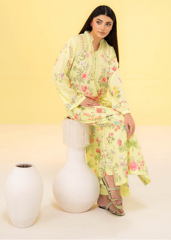 poly lawn Kaftan in Lemon
