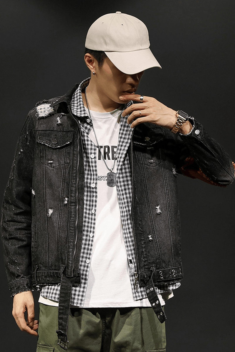 Spring New Denim Jacket Men'S Slim Tooling Jacket