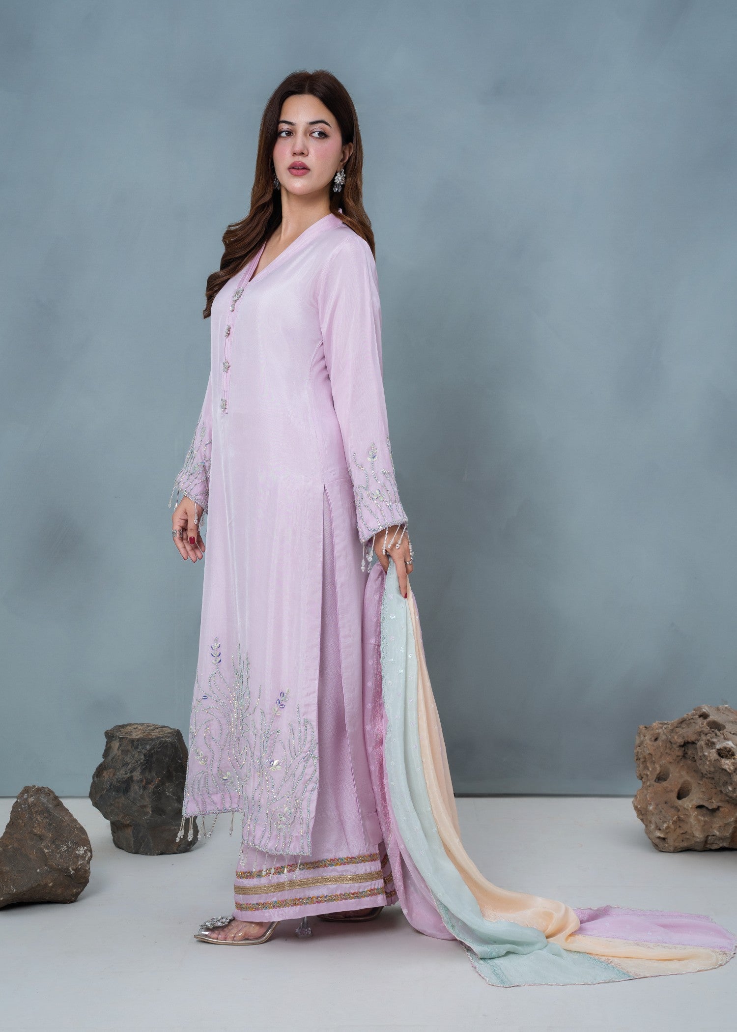 medium silk Kurta Set in Lavender pink