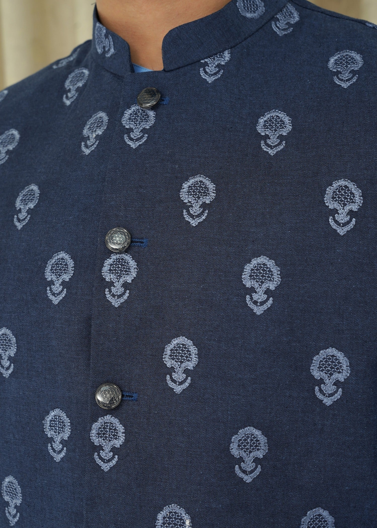 tropical Waistcoat in Navy blue by Maqsood Garments