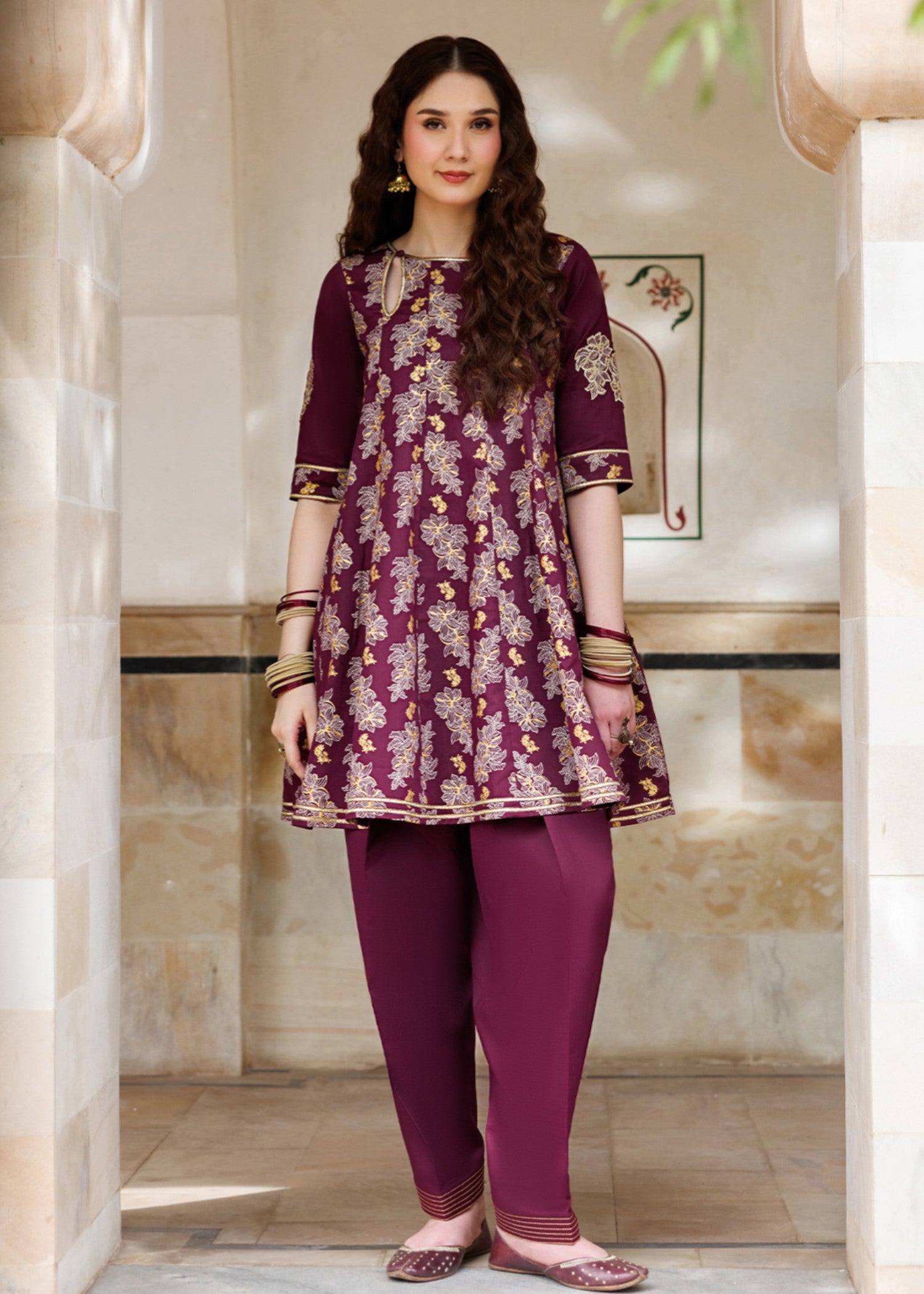 cotton Short Frock in Plum
