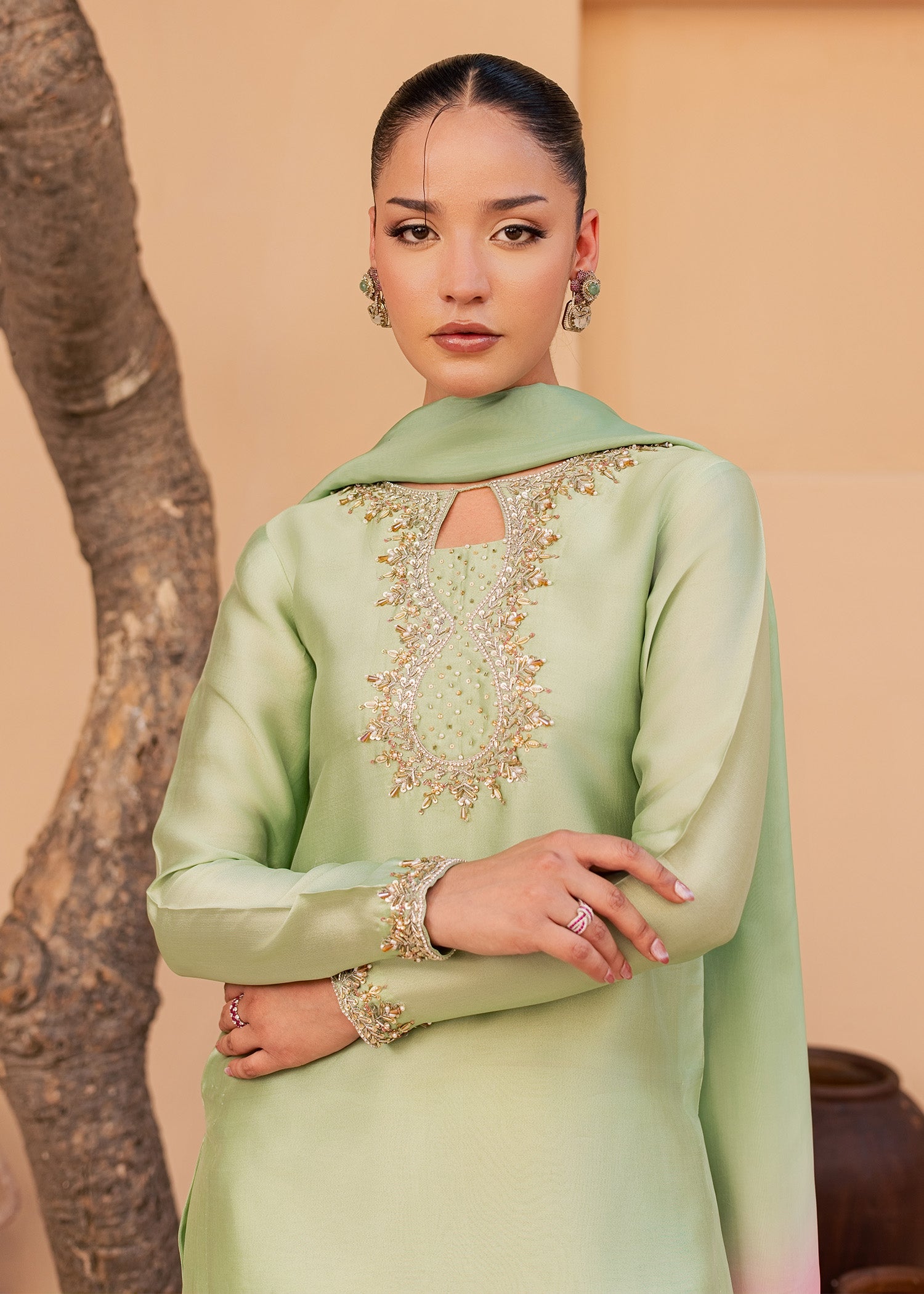 tussar silk Kurta Set in Mint green