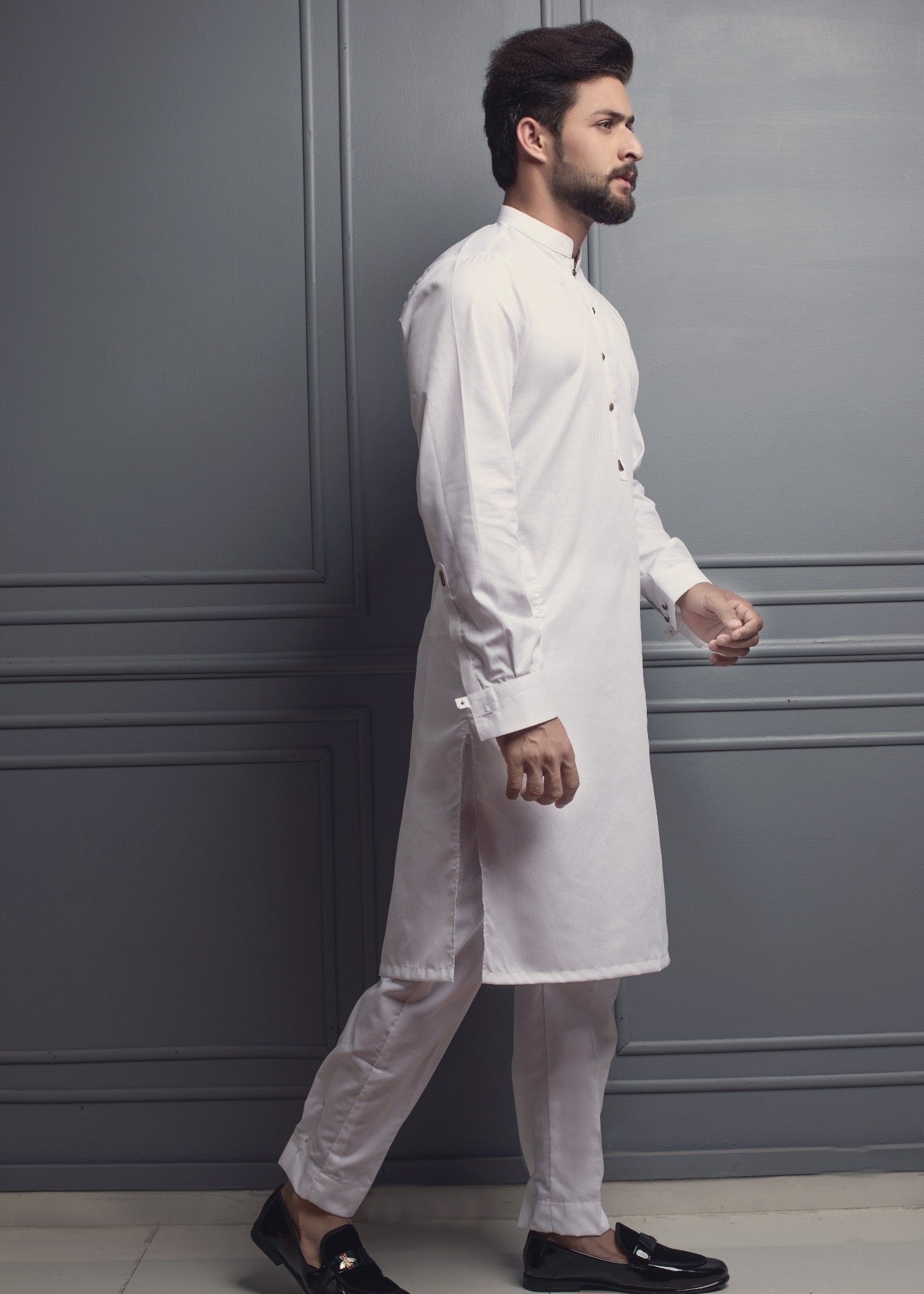 cotton satin Kurta Set in Off-white
