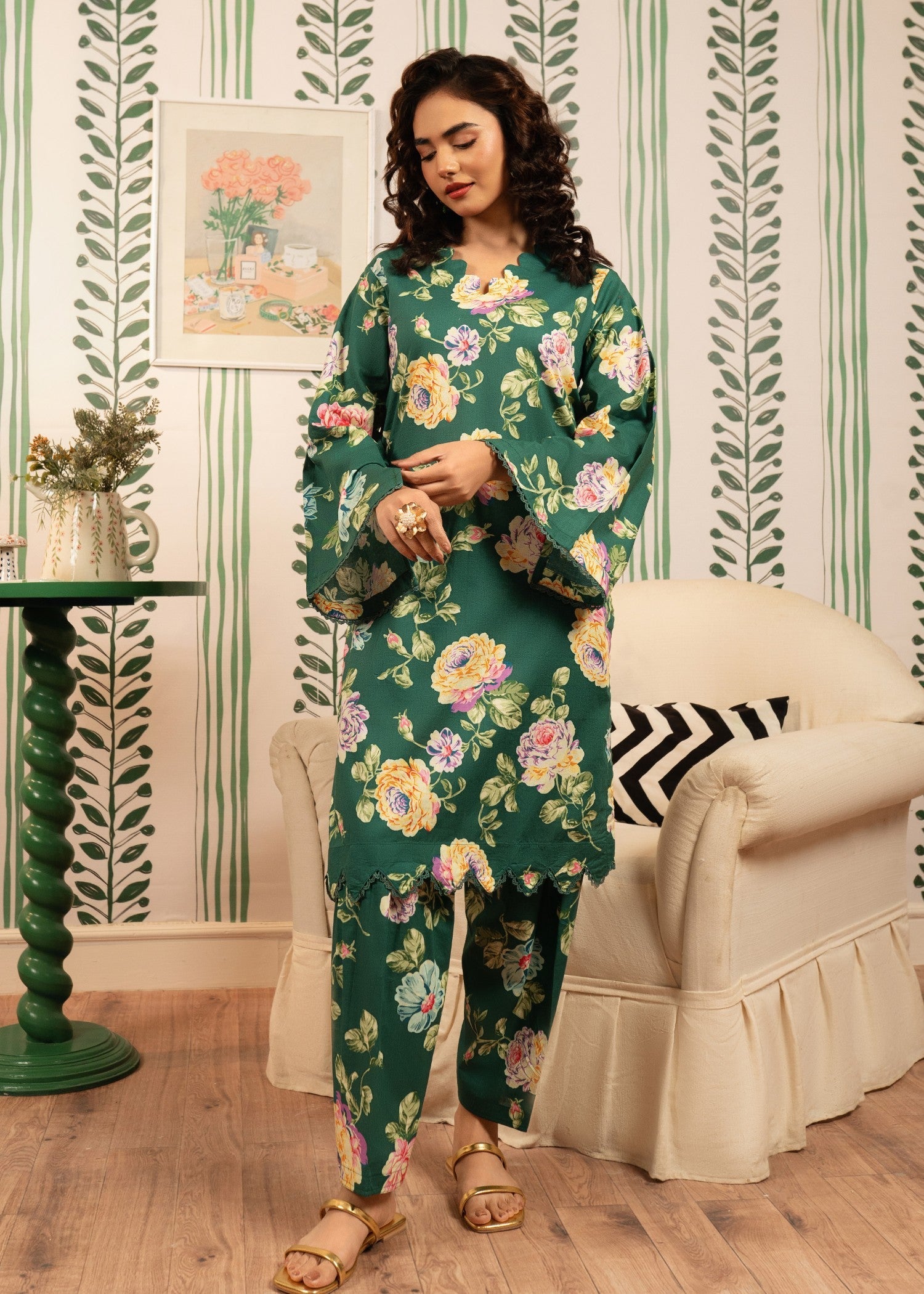 lawn cotton Co Ord Sets in Forest green