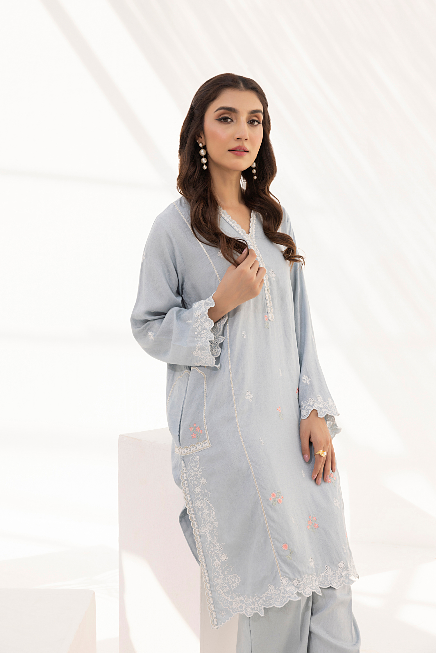 viscose Kurta Set in Slate grey