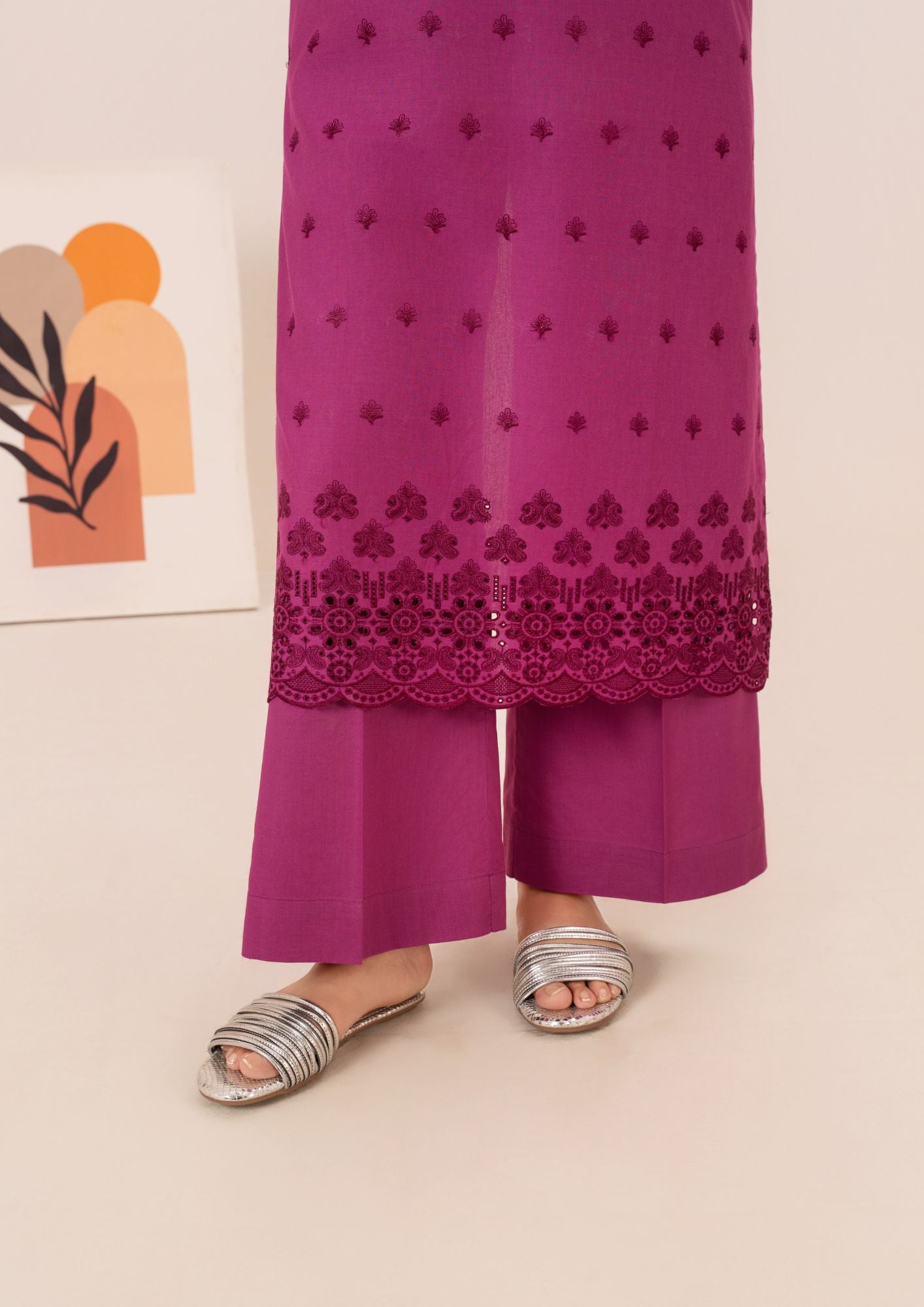 cambric Kurta Set in Magenta haze