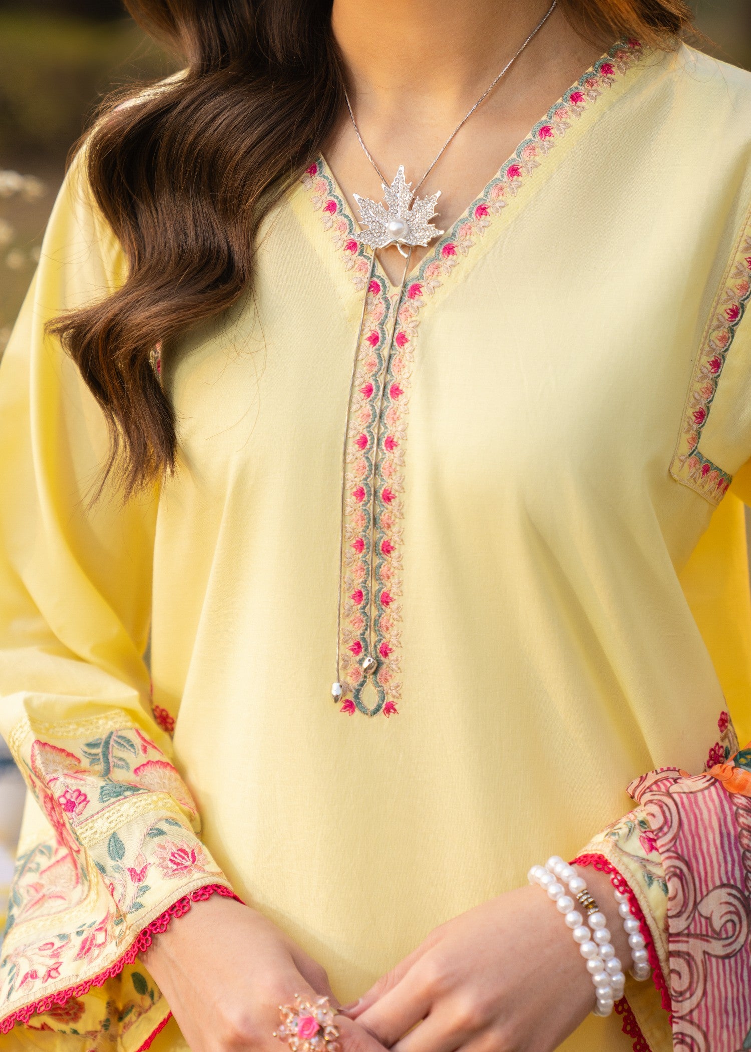 lawn Kurta Set in Pastel pink, light yellow