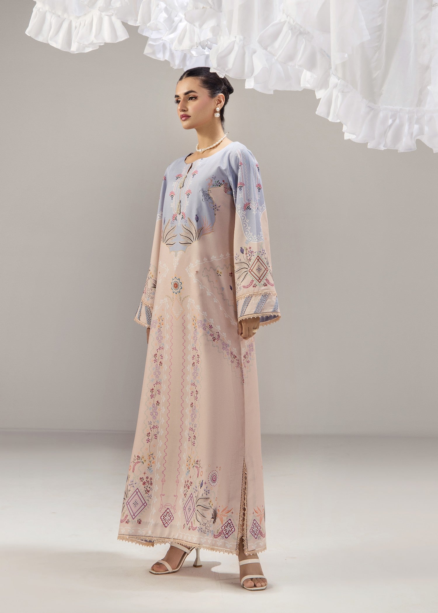 poly lawn Kaftan in Blush pink