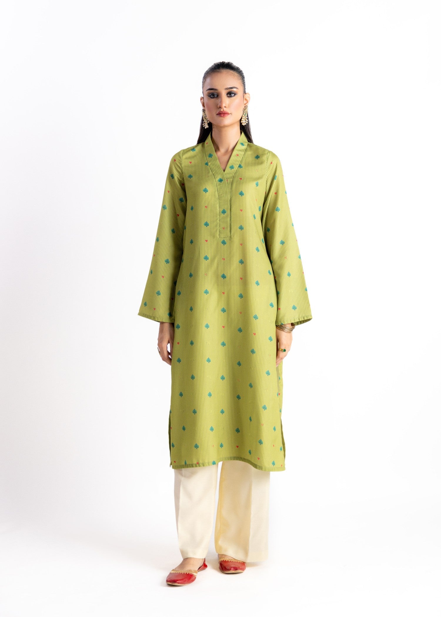 swiss lawn Kurti in Apple green