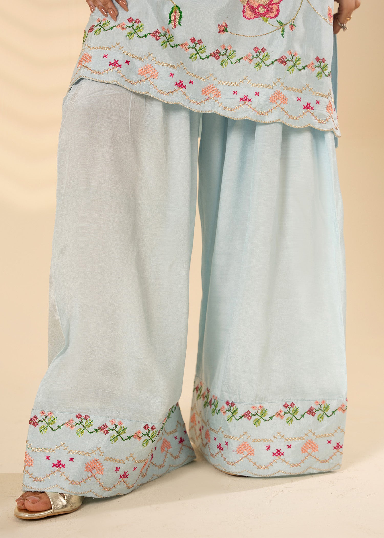 viscose raw silk Kurta Set in Ice blue