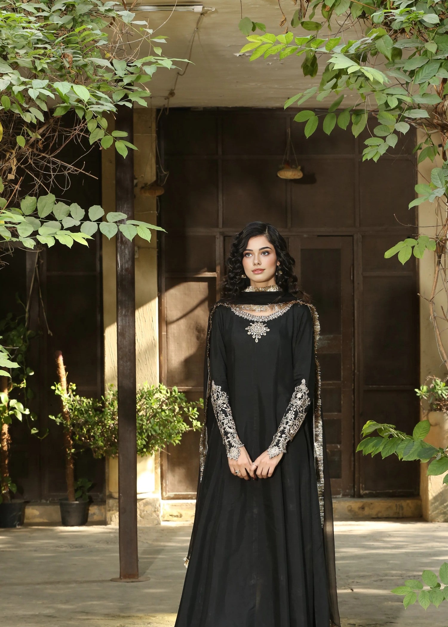 korean raw silk Maxi in Black