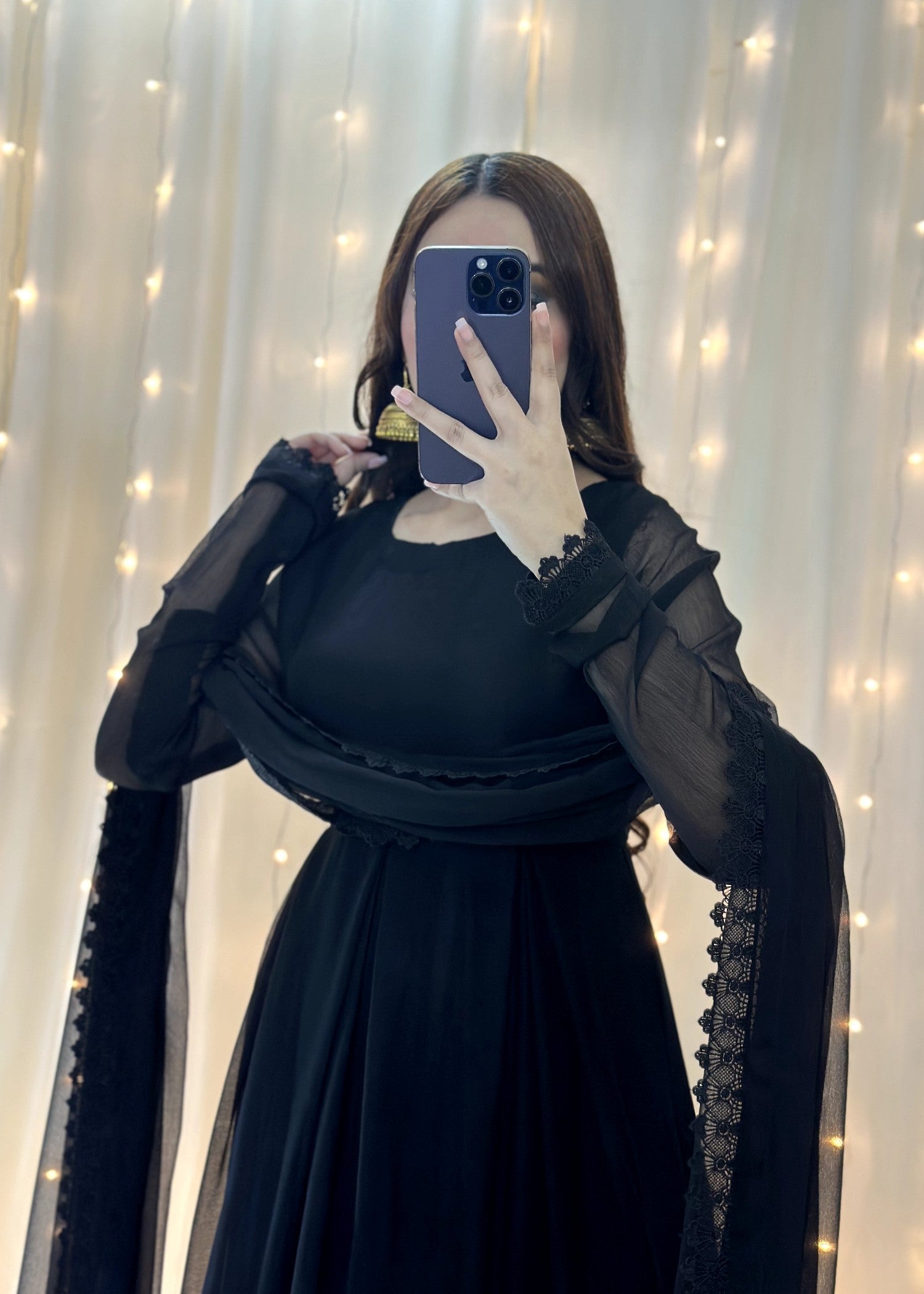 bemberg crinkle chiffon Anarkali in Black