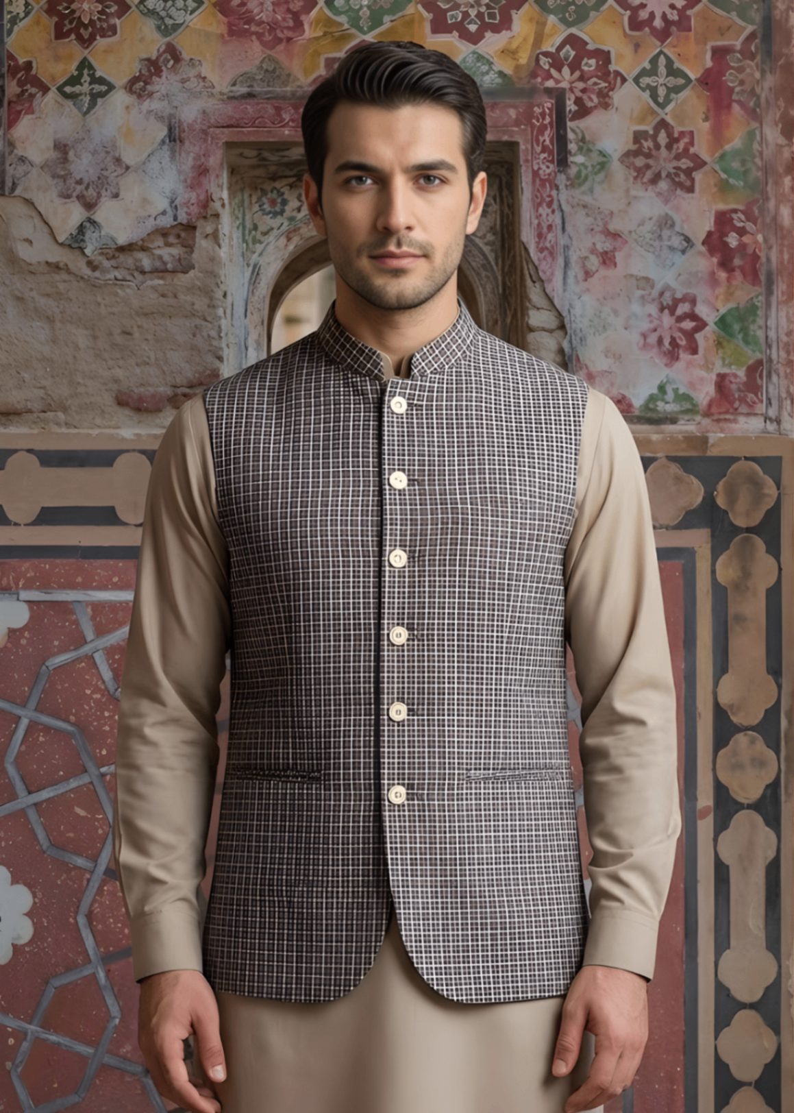 yarn dyed Waistcoat in Light grey