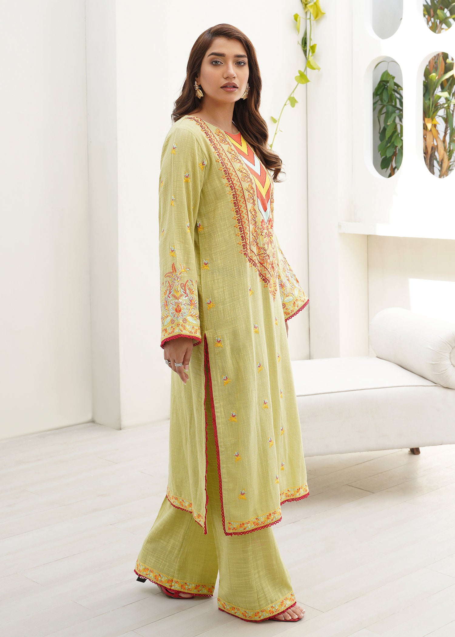 cotton karandi Kurta Set in Pistachio green