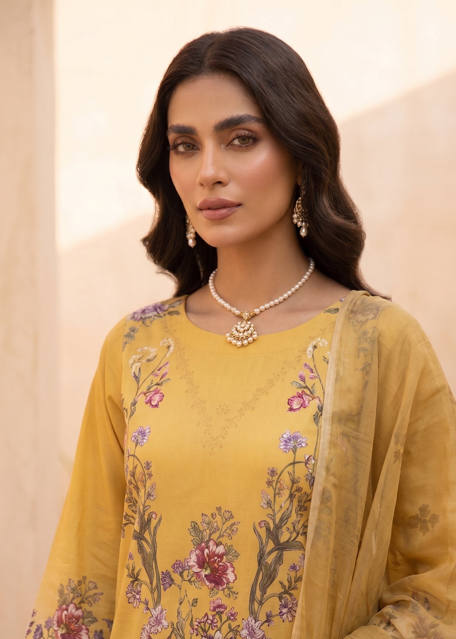 poly lawn Kurta Set in Sunflower