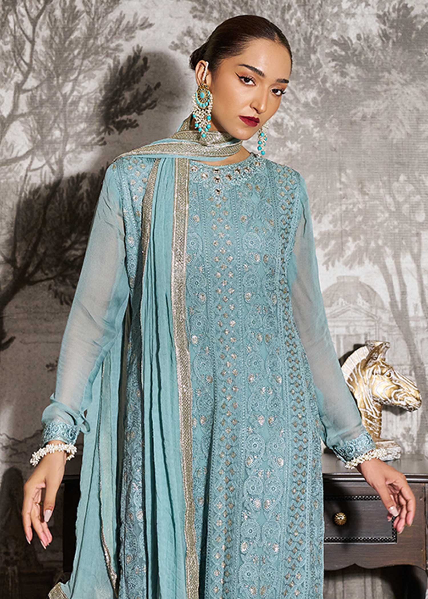 chiffon Kurta Set in Sky blue