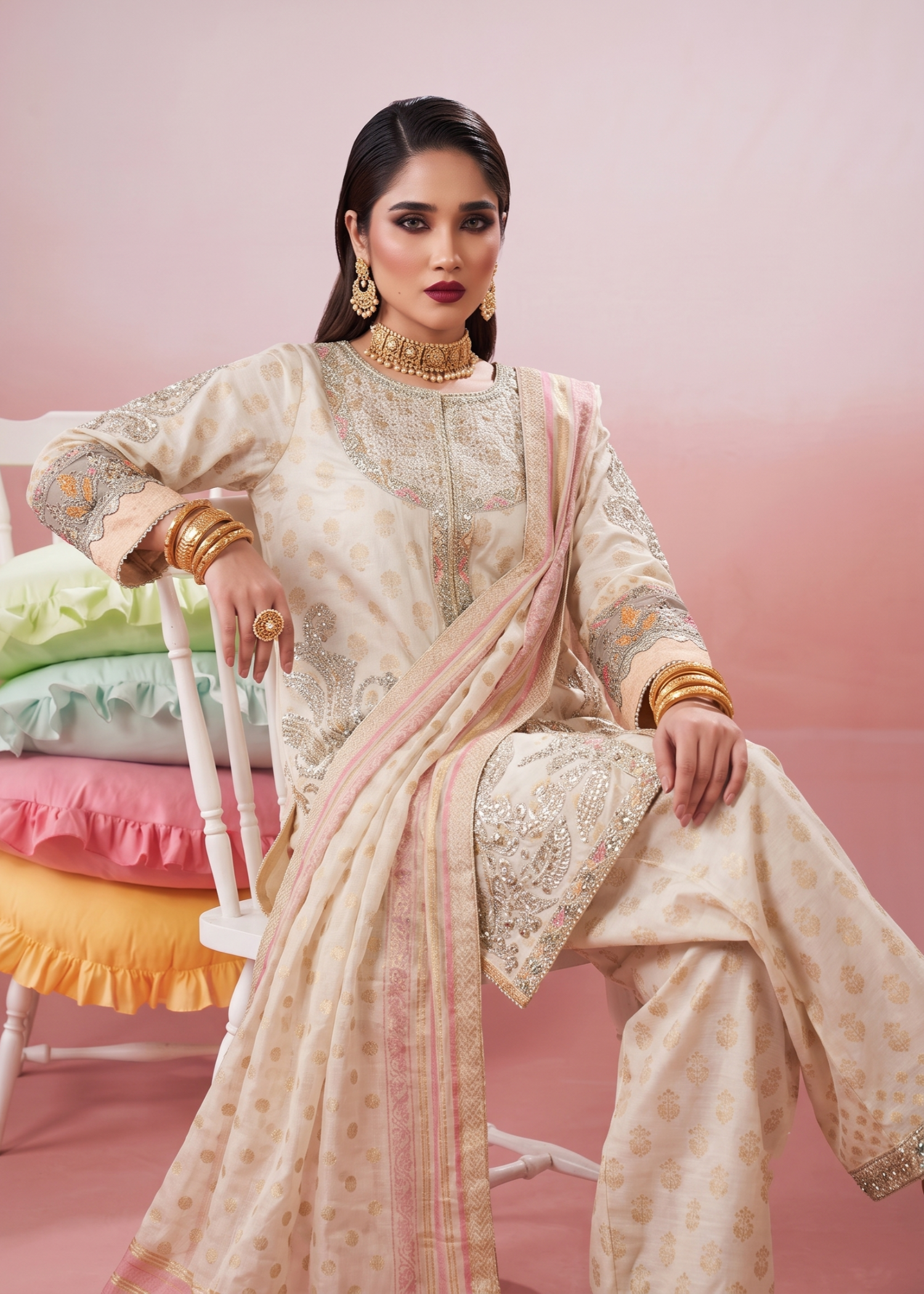 lawn Kurta Set in Ivory