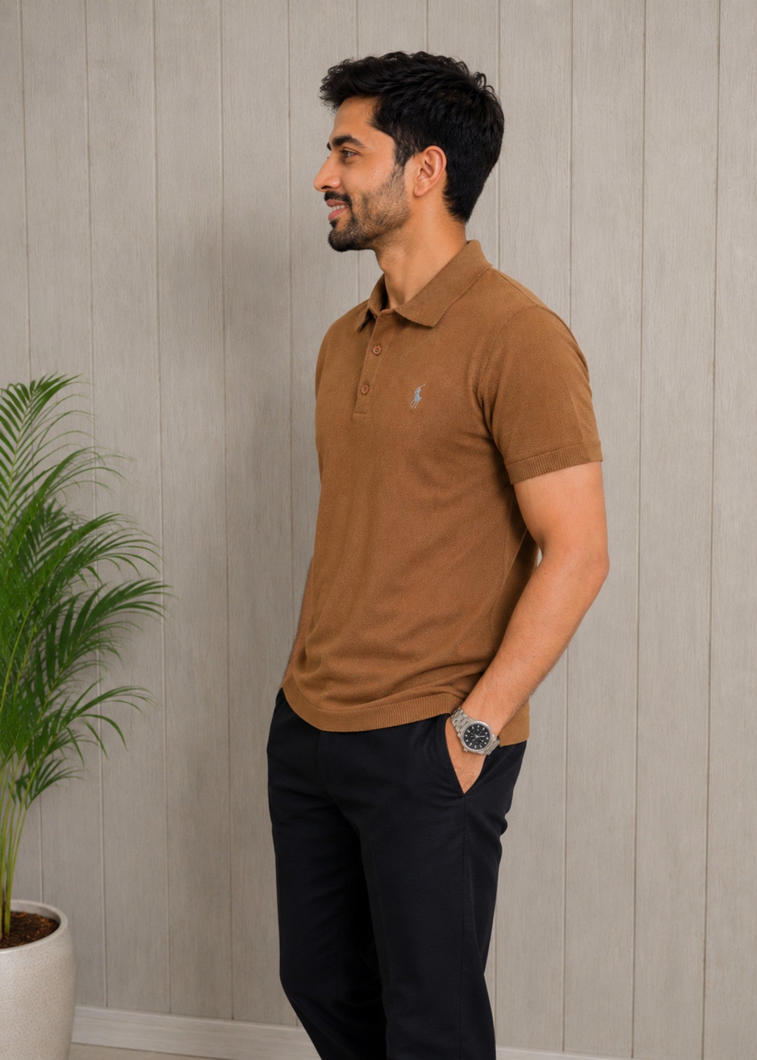 cotton jersey Polo Shirt in Hazelwood brown