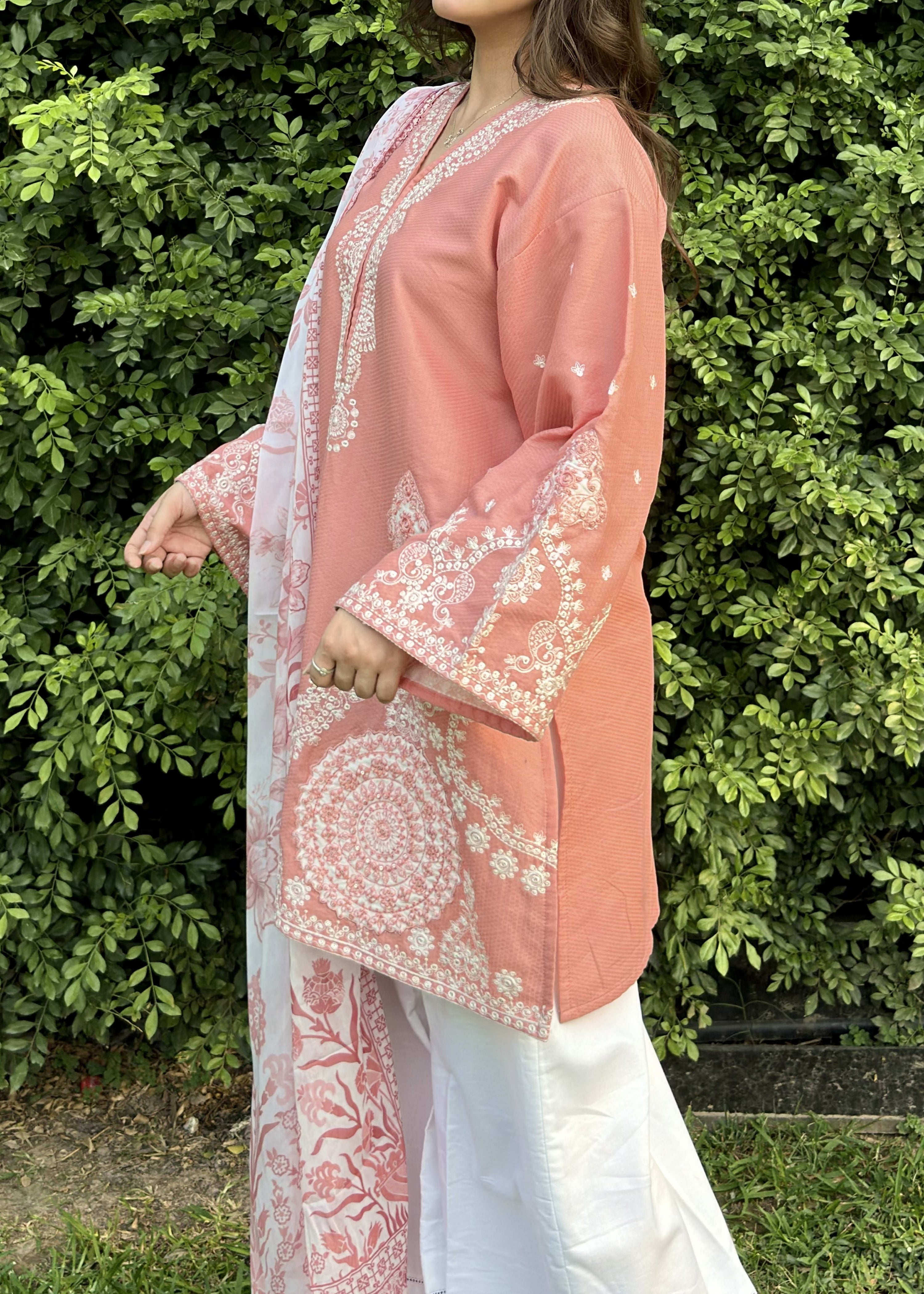 dobby crepe Kurta Set in Baby pink