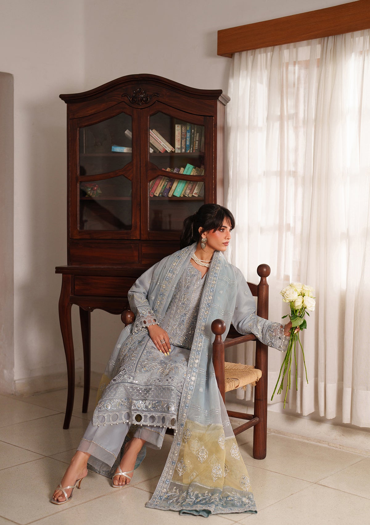 organza Kurta Set in Pastel grey