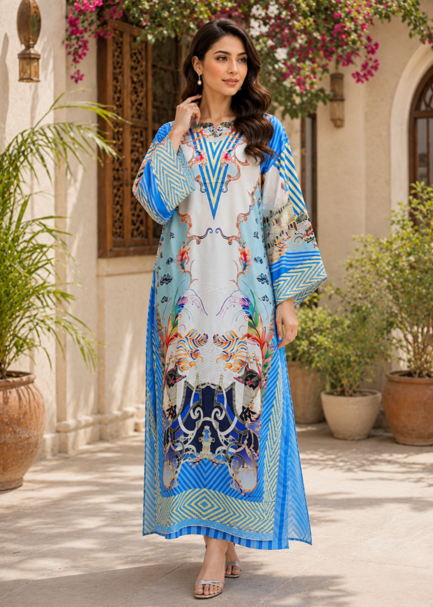 silk charmeuse Kaftan in White