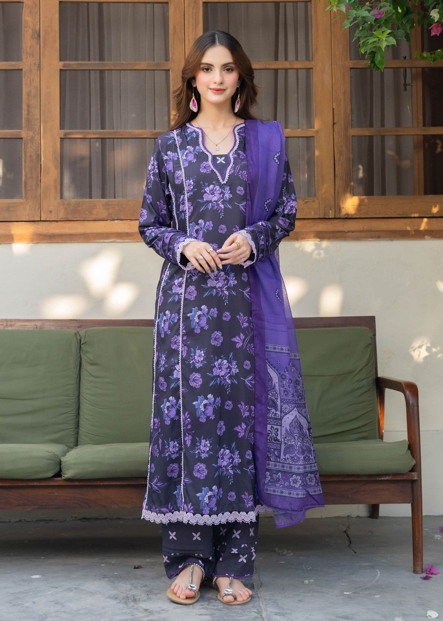 raw silk Gown in Royal purple