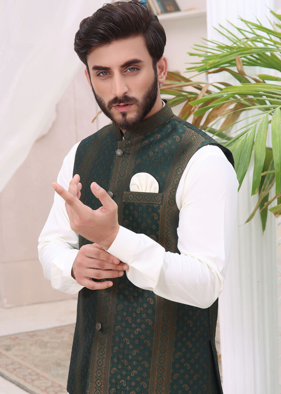 jamawar Waistcoat in Forest green