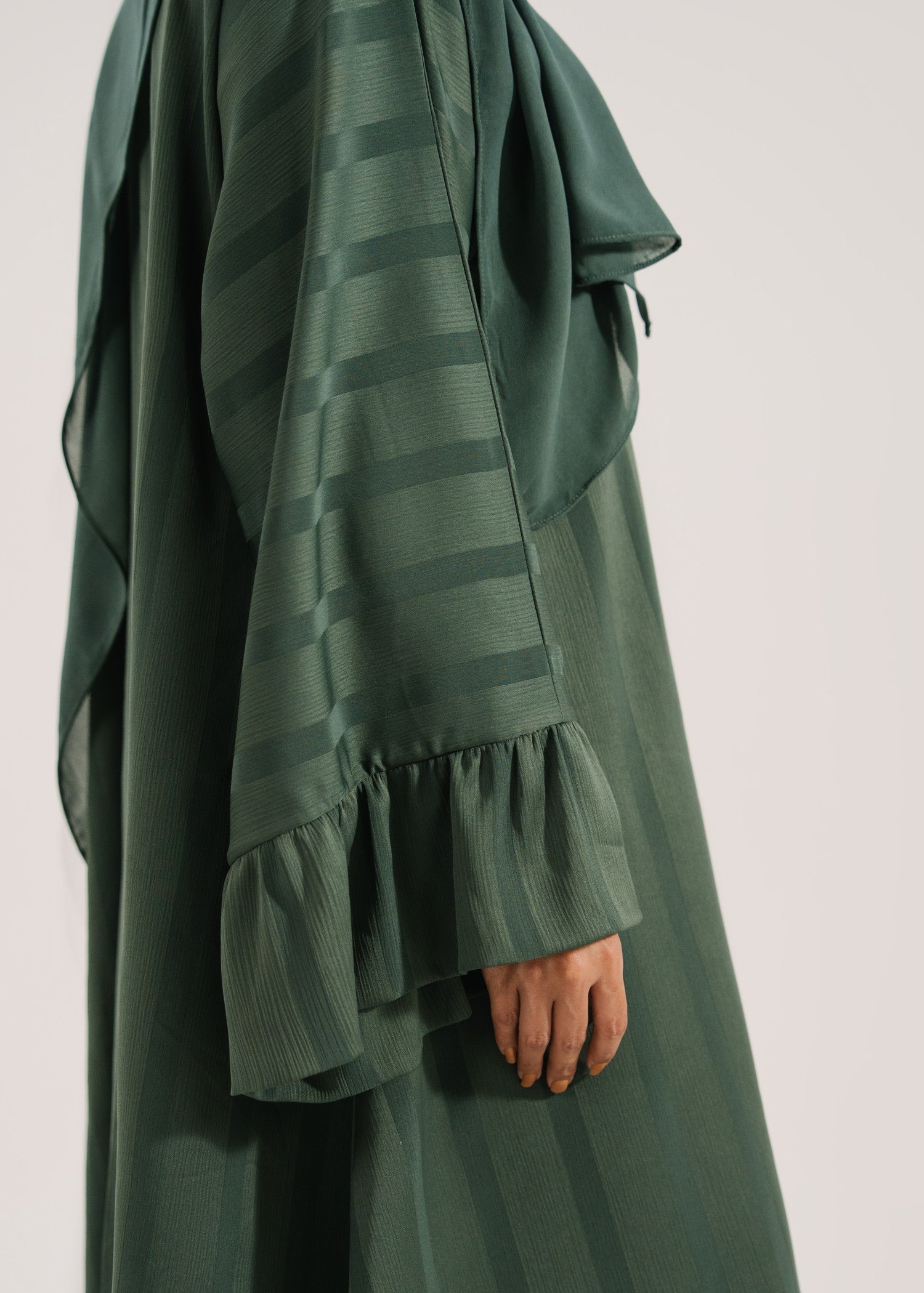 self-textured organza Abaya in Bottle green