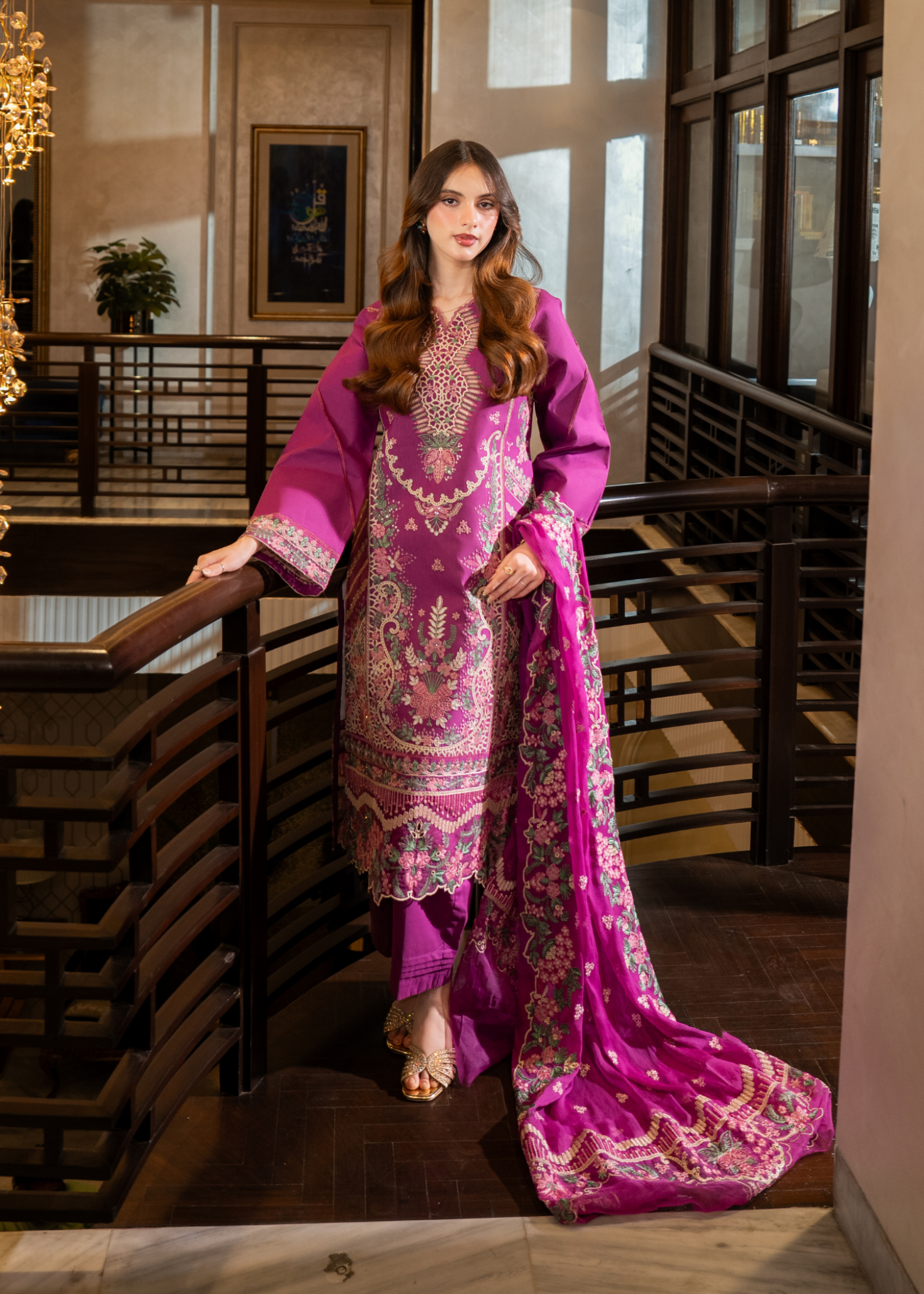 lawn Kurta Set in Magenta